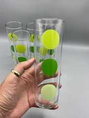 Polka Dot Highball Glass Tumblers Retro MCM Large Green Polka Dots – Set of 6