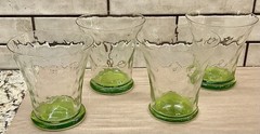 Set Of 4- 12oz Vintage Green Glass Tumblers Thumbprint /Optic Dot 4 1/2” Tall