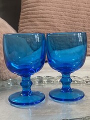 Imperial Glass Hoffman House Antique Blue Wine Glass Pair (2d) 4 5/8 Inch