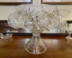 Anchor Hocking Early American Prescut Star of David Complete Punch Bowl Set