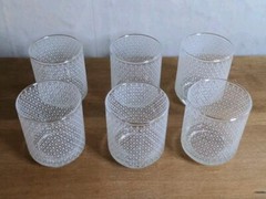 Vintage Libby Juice Glasses Six Embossed White Diamond Lattice Pattern 3″ Glass