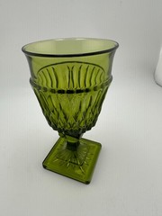 Indiana Glass Mt Vernon Green Iced Tea Goblet Square Base Flared Rim