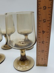 6 Libbey Tawny Accent Wine Glass Set Vintage Smoke Brown Retro Bar Stemware Lot