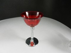 New Martinsville Ribbed Ruby Cocktail Chrome Stem 5 1/8″ T ca 1940’s-1960’s