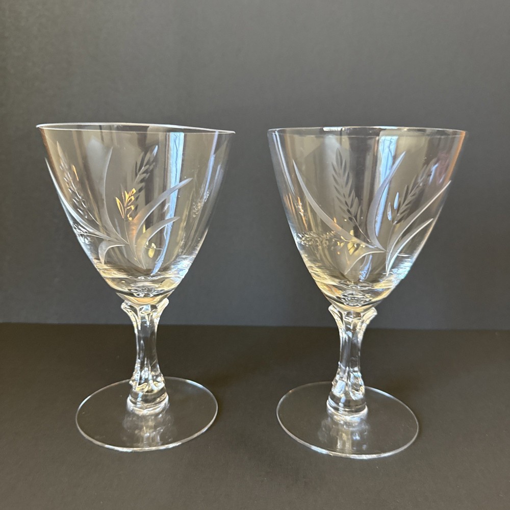 Fostoria Wheat Spray Crystal Water Goblets Set of 2 Elegant Stemware