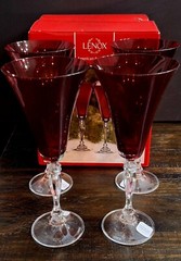 New Lenox Crimson Wine Glasses (Set of 4) 8 7/8″H Original Box