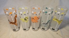 Vintage Libbey Circus Carousel Frosted Tom Collins Highball Glass 1950s Set of 5