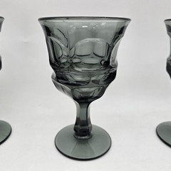 Vintage Fostoria Argus Goblets Wine Glasses Set of 4 Smoke Gray