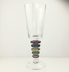 Block CARNIVAL Crystal Wine Glasses (4) Ringed Multi-Colored Stem