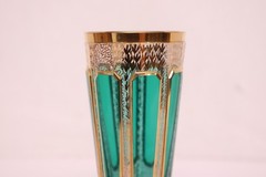 Pair Moser Cut to Clear Cabochon Enamel Scrollwork & Gold Champagne Flutes SET 2