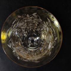 REED & BARTON VENETIAN AMBER WINE GLASSES, Etched Crystal, 8 1/2″, 1Ooz, 2PCS