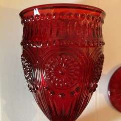 Set of 2 The Pioneer Woman Adeline Ruby Red Embossed Goblets Glassware 12oz New
