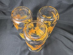 Vintage Set 3 Libbey Glass Tumbler Yellow/Orange Dandelion Design 5.5″x2.75