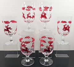 6 Dansk Nordic Knits Red 12 Oz Goblet Set Vintage Reindeer Christmas Crystal Lot