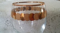 2 Wine Glasses Crystal Clear w/ Gold Trim & Round Gold Design Made in Turkiye