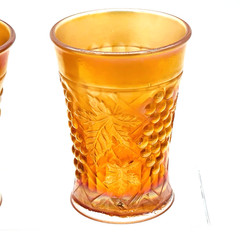 Antique Northwood Marigold Carnival Glass Grape Arbor Tumblers Set of 2 SIGNED
