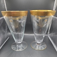 VTG Tiffin Franciscan Rambler Rose Footed Tumbler 24k Gold Set Of 2