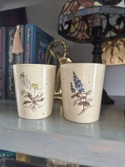 Vintage Whimsical Primula Italy Pottery Tumblers, Set Of 2 Drinkware