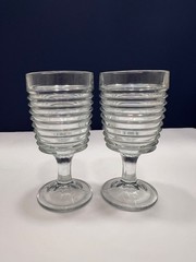 2-Vtg Park Avenue Clear Goblets Ribbed Art Deco Design Anchor Hocking Glasses!