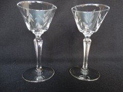 MCM Libbey Glass Clear Priscilla Cut Leaves Liquor Cocktail Stem 3001 Excel Cond