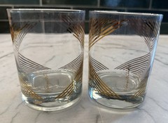 MCM Pair Signed GEORGES BRIARD Gold Geometric Double Old Fashioned