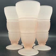 Indiana Glass Frosted Pink 4 Piece Parfait Ice Cream Glasses c1970s USA 6.75 «t