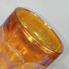 Set of THREE (3) Orange Iridescent Glass Goblet Octagonal Base Stemmed Drinkware