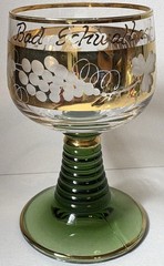 Beehive Stem Wine Glasses Green Gold Etched Grapes Leaves VTG Bad Schwalbach