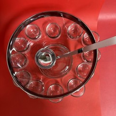 DOROTHY THORPE MID CENTURY MODERN PUNCH BOWL With 12 ROLY POLY GLASSES 1960s MCM
