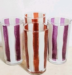 Mid Century Libbey High Ball Cocktail Tumbler Glasses Retro Mod Awning Stripe