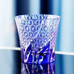 Blue Edo Kiriko Crystal Bohemian Juice Cup Hand Cut Whiskey Glass 220ml/8oz 1pc