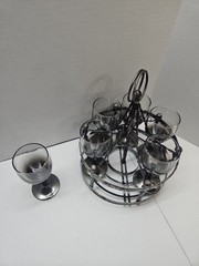 MCM Silver Fade Bar Set 6 Wine Glasses With Metal Caddy