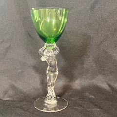 Vintage Cambridge Glass Nude Stem Goblet Emerald Forest Green Banquet Art Deco