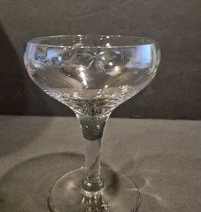 4-Vintage Fostoria Etched Starburst or Atomic Design Champagne Coupe Glasses
