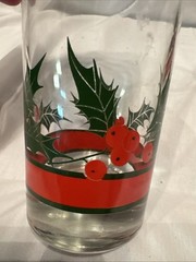 Set Of 2 Libbey Glass Company Tall Holly & Berries Christmas Themed