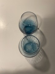 Pier 1 Teal Stemless Crackle Bottom Wine Glasses Set Of 2 16 oz EUC Retired