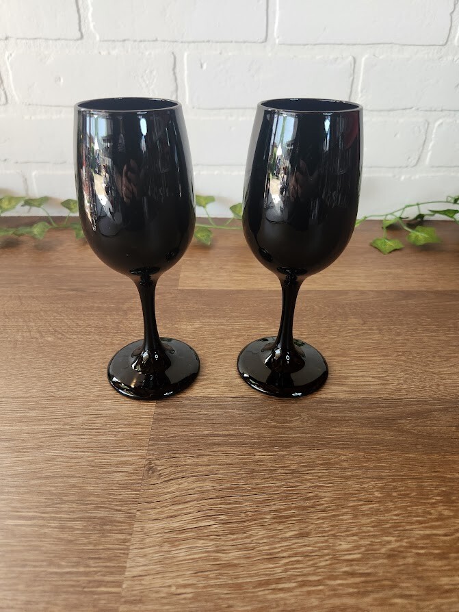 Vintage Libbey Black Amethyst Champange /Wine Glasses. Set Of Two
