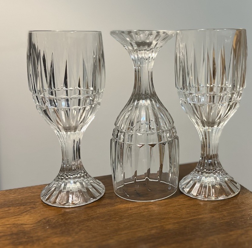 3 Vintage HOME ESSENTIALS Italian Crystal Wine Glasses Heavy Cut Crystal