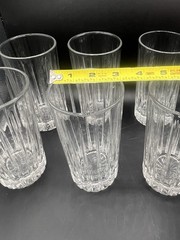 Vintage Set of 8 Clear Fluted Highball Tumblers Heavy Pressed Glass 6.25”