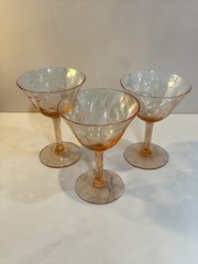 3 Vtg Pink Optic Etched Flowers Champagne Glasses Coordinating Not Matching