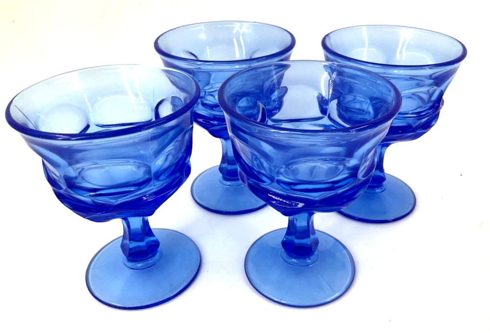 4- Fostoria Champagne/ Tall Sherbert Argus Blue 5 1/8″ Tall