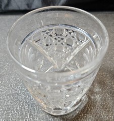 3Pc Etched Daisy Floral & Button/Daisy Motif Cut Crystal Whiskey Tumbler Glass