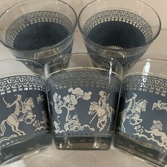 MCM Hazel Atlas Blue White Cocktail Glasses Low Ball Set Of 5 Arabian Knight 6oz