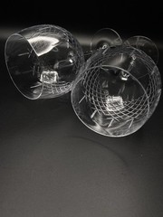 2 Ricci Cut Criss Cross Crystal Glass Red Wine Goblets Ballooned Stemware 20 Oz