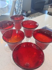 Set of 6 Home Studio Heartland Amber Red Glass Goblets 8” Tall – Pristine