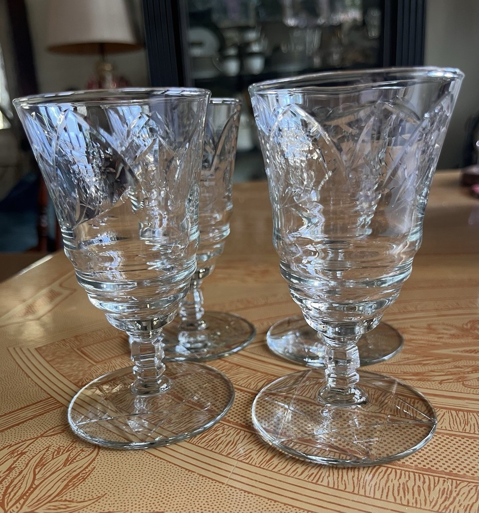 Vintage Libbey Rock Sharpe Normandy Pattern set of 4 Crystal Juice Glasses