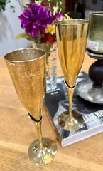CHEERS! Vintage Pair Brass & Silver Plate Champagne Flutes