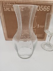 MCM LIBBEY COUNTRY Crystal 5 Pc Wine Set 4 Goblets 7 oz Decanter 1/2 Liter + Box