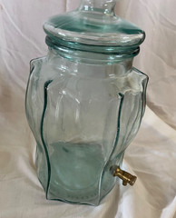 VTG Green Glass Drink Dispenser Brass Spigot Italy 1.75 Gal Hexagonal
