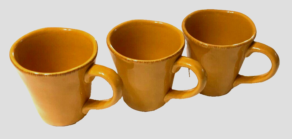 Pier 1 Elemental Gold Earthenware Ceramic Coffee Retired Mugs Vintage 90s Lot 3